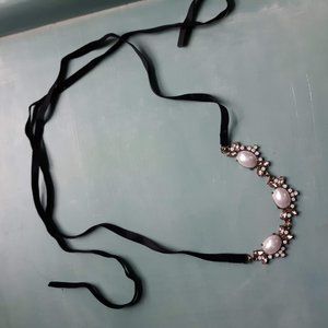 Embellished Gem Stone Ribbon Necklace